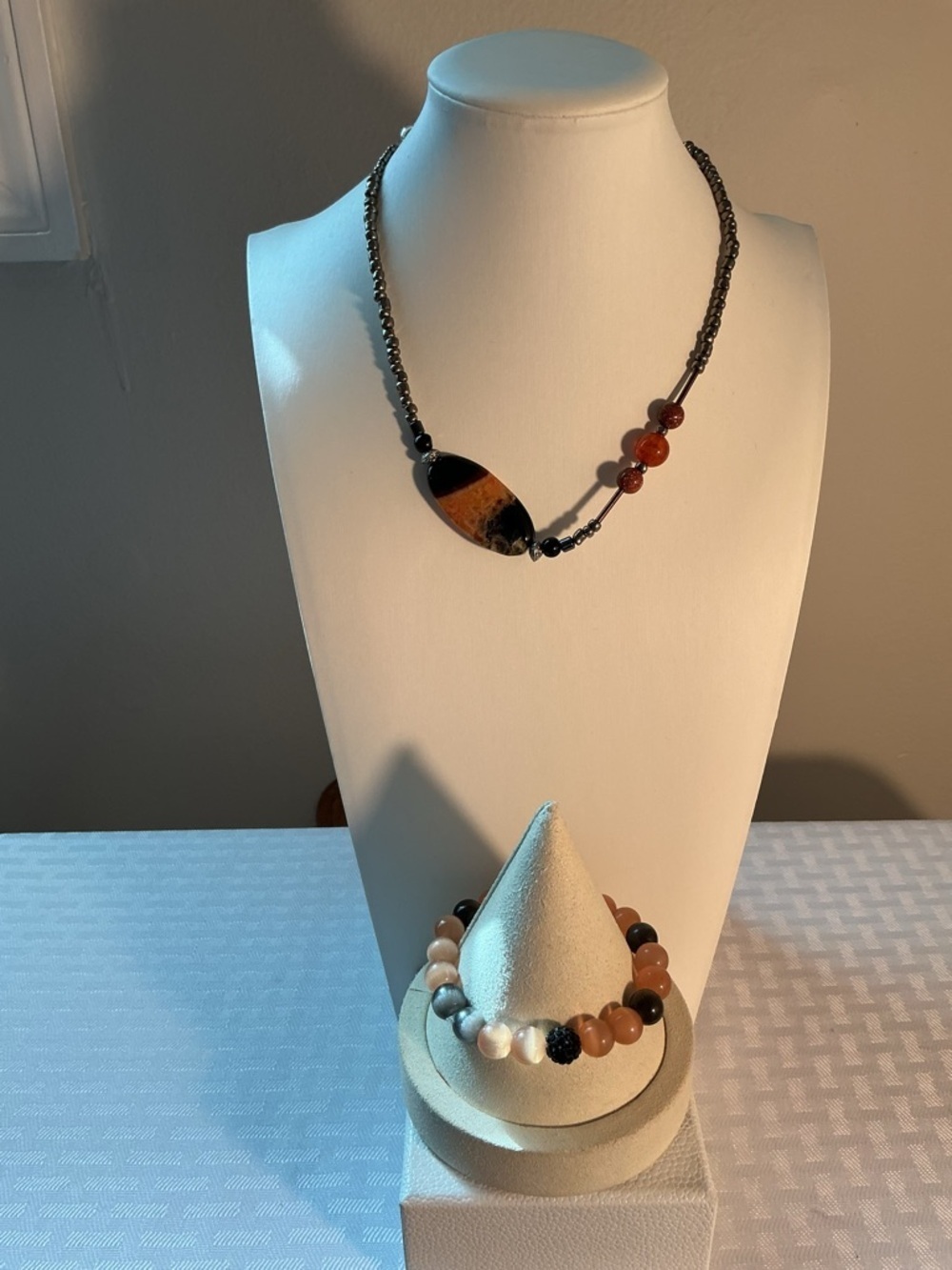 Black Agate and Orange Hematite Choker Necklace